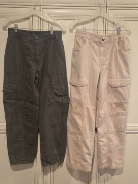 Aeropostale Set of Two Utility Cargo Pants, Tan and Army Green